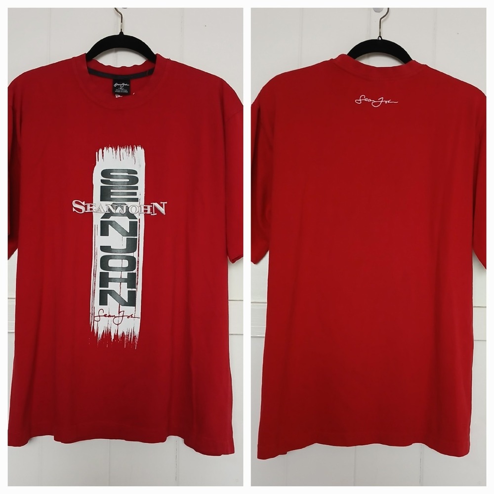 Vintage Y2K Sean John T-Shirt Graphic Logo Spell Out Men's XL Red Cotton Tee SS